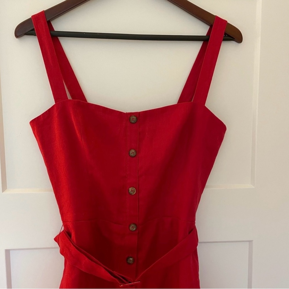 Reformation Anina Linen Dress in Cherry Red - Picture 3 of 6